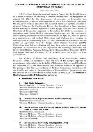 First page of: Embassy of India: full accreditation decision with programmes